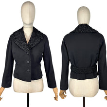 Load image into Gallery viewer, Original 1950’s Black Wool Jacket with Astrakhan Trim - Bust 34 35