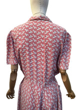 Load image into Gallery viewer, Original 1940’s Red and White Stripe Crepe Day Dress - Bust 40 42
