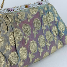 Load image into Gallery viewer, Original 1950's Gold Chiffon Bag with Beautiful Pink and White Beaded Frame and Clasp