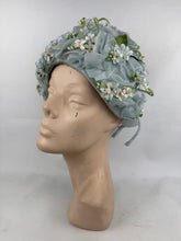 Load image into Gallery viewer, Original 1960's Blue Nylon Hat with White, Blue and Green Floral Trim