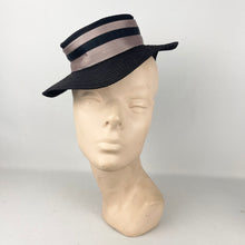 Load image into Gallery viewer, Original 1940's Neat Little Black Topper Hat with Grosgrain Ribbon Trim