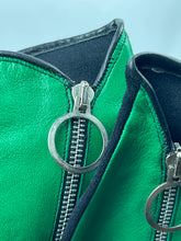 Load image into Gallery viewer, Original 1960's Bright Green and Black Leather and Fabric Gloves with Zip Closure *