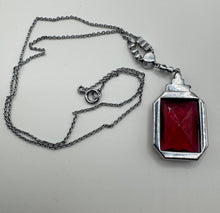 Load image into Gallery viewer, Original 1930's Art Deco Red Glass Droplet Necklace with Clear Paste Surround