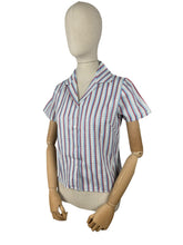 Load image into Gallery viewer, Original 1950's Deadstock White Cotton Blouse with Red, Blue and Black Stripes by Lewis - Bust 34" *