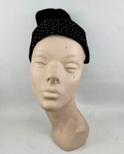 Load image into Gallery viewer, Original 1930s Navy Felt and Black Velvet Beaded Hat *