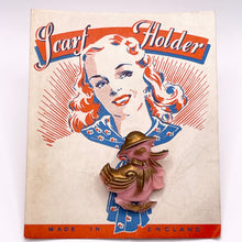 Load image into Gallery viewer, Original 1940's Wartime Scarf Ring Featuring a Little Pink Duck with a Gold Hat