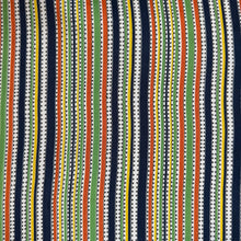 Load image into Gallery viewer, Original 1940’s Cold Rayon Dressmaking Fabric in Blue, Green, Yellow, Orange and White Stripes - 40” x 140” *