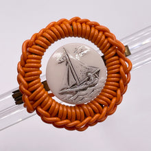 Load image into Gallery viewer, Original 1940's Orange and White Wartime Make Do and Mend Wire Brooch with Nautical Button