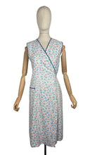 Load image into Gallery viewer, Original 1940's Floral Wraparound Apron in White, Red, Blue and Green - Pretty Pinny - Bust 32 34 36