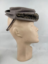 Load image into Gallery viewer, Original Early 1940's Grey Felt Topper Hat with Beading by Bernice Charles