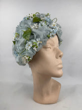 Load image into Gallery viewer, Original 1960's Blue Nylon Hat with White, Blue and Green Floral Trim