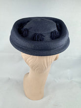Load image into Gallery viewer, Original 1950's Navy Blue Straw Hat with Tassel Trim Made by Avalon