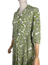 Load image into Gallery viewer, Original 1940’s Green and White Crepe Day Dress with Leaf Print - Bust 34 35