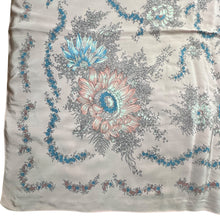 Load image into Gallery viewer, Original 1940's or 1950's Silk Crepe Scarf in Pale Pink with White and Blue Floral - Great Headscarf