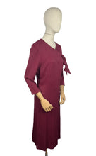 Load image into Gallery viewer, REPRODUCTION 1930's Burgundy Day Dress with Three Quarter Length Sleeves and Bow Detail on the Bodice - Bust 36