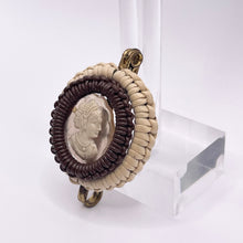 Load image into Gallery viewer, Original 1940's Cream and Brown Wartime Make Do and Mend Wire Brooch with Cameo Button Middle