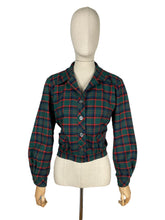 Load image into Gallery viewer, Original 1950's Bobbie Brooks Green, Red, Blue and Black Plaid Cropped Jacket with Pockets - Bust 36 38