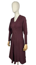 Load image into Gallery viewer, Wounded But Wearable Original 1930's Brown and Red Chevron Stripe Crepe Dress - Bust 34 36