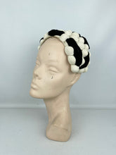 Load image into Gallery viewer, Original 1950's Black and White Straw Bobble Hat with Velvet Trim *