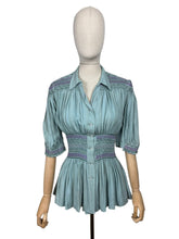 Load image into Gallery viewer, Stunning Original 1930's Blue Cotton Blouse with Heavy Smocking Detail - Bust 36 38