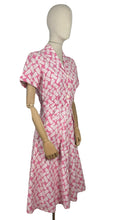 Load image into Gallery viewer, Original 1940's 1950's Pink and White Cotton Summer Dress with Pretty Fern Print - Bust 34 35 *