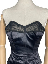 Load image into Gallery viewer, Original 1940's or 1950's Inky Black Satin and Lace Boned Corset with Garter Straps - Bust 32