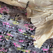 Load image into Gallery viewer, Original 1950's Nylon Floral Dressmaking Fabric in Grey, White, Pink, Black and Yellow - Pleated