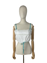 Load image into Gallery viewer, Antique Edwardian White Cotton Camisole with Sea Foam Green Silk Detailing - Bust 34 36 *