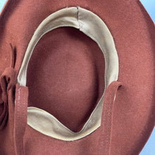 Load image into Gallery viewer, Original 1940's Rust Felt Tilt Topper Hat Trimmed with Large Felt Leaves and with a Neat Tie Back *