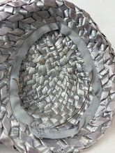 Load image into Gallery viewer, Original 1950's Silver Grey Lacquered Raffia Hat with Oversized Grosgrain Trim