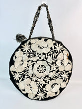 Load image into Gallery viewer, Original 1920's Black Cotton and Ivory Silk Embroidered Circular Bag *
