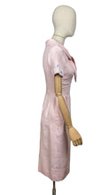 Load image into Gallery viewer, Original 1950's Baby Pink Linen Wiggle Dress by Ros Comain with Blue and White Floral Embroidery - Bust 32 34 *