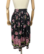 Load image into Gallery viewer, Original 1950's Floral Border Print Skirt in Black, Pink, White and Green Featuring Violets - Waist 24" *