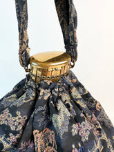 Load image into Gallery viewer, Stunning Antique Chinese Print Silk Brocade Bag with Dragon Boats, Bridges and Trees with Expandable Gate Frame - Gorgeous Piece *