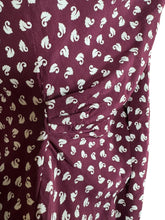 Load image into Gallery viewer, Original 1940's Pure Silk Novelty Print Swan Blouse in Burgundy and White with Bow Tie at Neck - Bust 34
