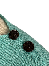 Load image into Gallery viewer, Reproduction 1940's Striped Jumper in Carob Brown and Turquoise Blue Pure Wool with Full Puff Sleeves - Bust 36 38