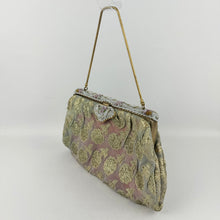 Load image into Gallery viewer, Original 1950's Gold Chiffon Bag with Beautiful Pink and White Beaded Frame and Clasp