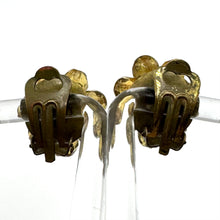Load image into Gallery viewer, Original 1950's Mid Century Faceted Golden Glass Bead Clip on Flower Earrings