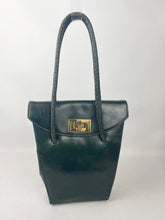 Load image into Gallery viewer, Original 1930’s Dark Green Leather Bag with Gold Tone Fixing and Double Handle