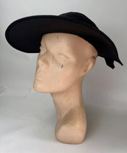 Load image into Gallery viewer, Original 1930's Inky Black Straw and Grosgrain Straw Summer Hat *