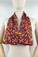 Load image into Gallery viewer, Original 1953 Queen Elizabeth II Coronation Commemorative Cravat - Fabulous Novelty Print on Burgundy Crepe