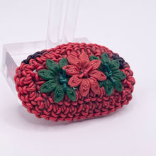Load image into Gallery viewer, Original 1940's Red and Green Wartime Make Do and Mend Wirework Brooch with Triple Flower Button Middle
