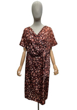 Load image into Gallery viewer, Original Rodney Model 1950's Wounded but Wearable Volup Aritificial Silk Day Dress in Brown and Cream - Bust 42 44