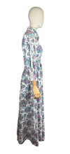 Load image into Gallery viewer, 1940’s White Cotton Belted Zip Front House Dress with Bold Floral Print in Pink, Black, Purple and Green - Bust 38 *