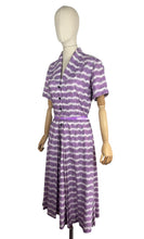 Load image into Gallery viewer, 1940’s 1950’s Horrockses Crisp Cotton Day Dress in Purple, White and Black - Bust 40