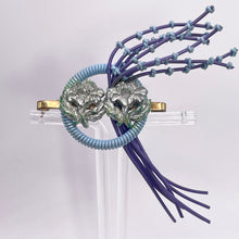 Load image into Gallery viewer, Original 1940's Blue, Purple, Silver and Green Wartime Make Do and Mend Wire Brooch with Double Button Middle *