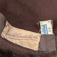 Load image into Gallery viewer, Original 1940’s Chocolate Brown Arnold Constable & Co New York Creation Felt Hat Trimmed with Real Fur *