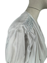 Load image into Gallery viewer, Original 1940's White Crepe Dressing Robe with Ice Blue Smocking Detail - Bust 34 36 *