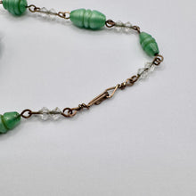 Load image into Gallery viewer, Original Art Deco Green Satin Glass Necklace with Clear Spacers