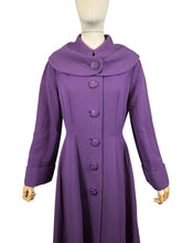 Load image into Gallery viewer, Original 1950’s Deep Purple Ribbed Wool Princess Coat with Shawl Collar - Bust 36